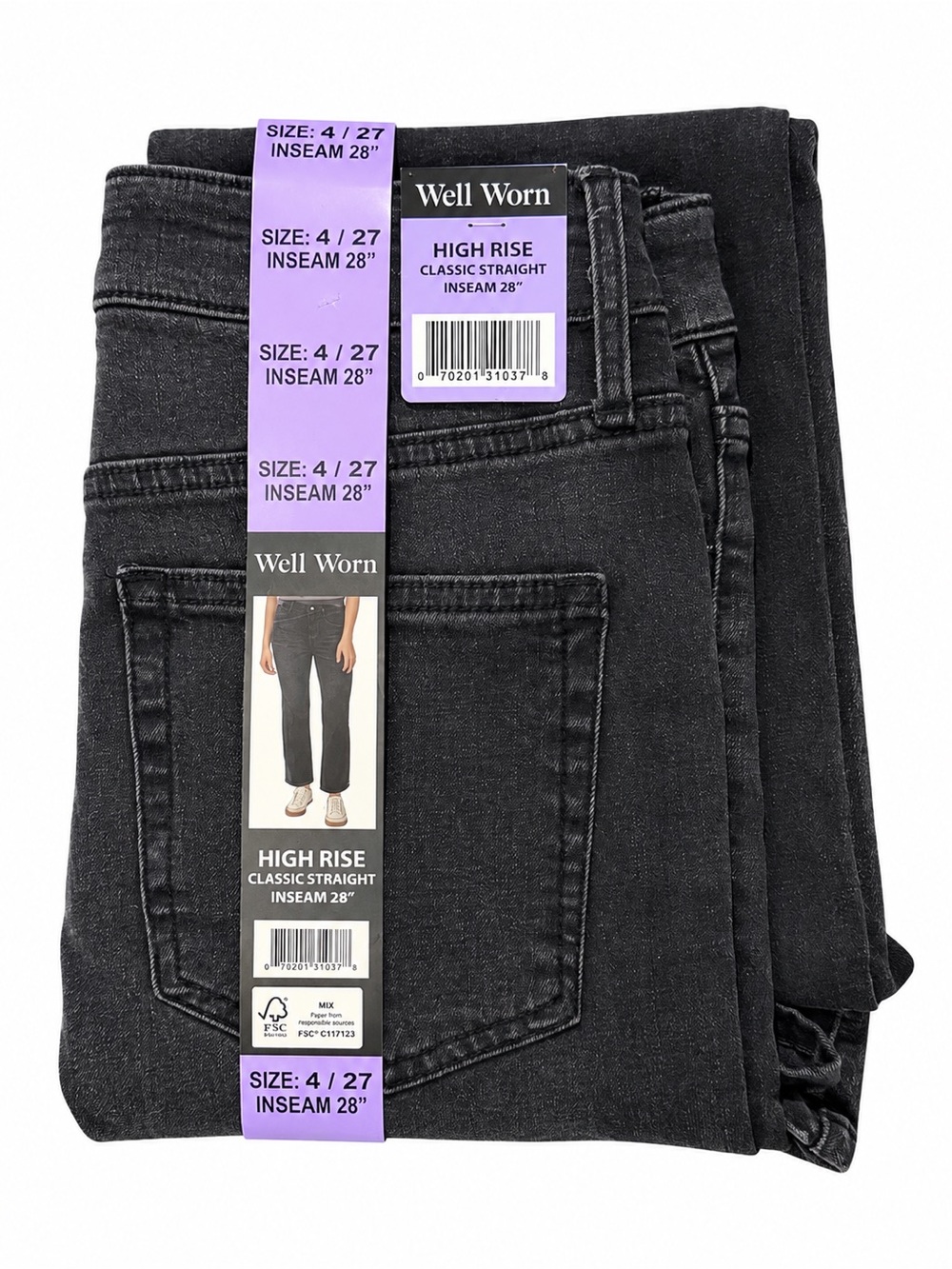 Well Worn High-Rise Classic Straight Jeans - Charcoal Black